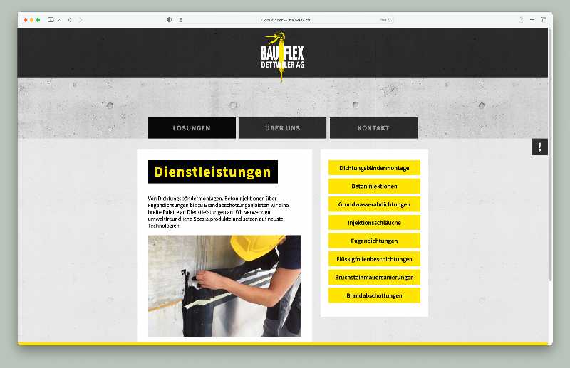 Vorschau der Webseite bau-flex.ch auf einem Desktop-Computer