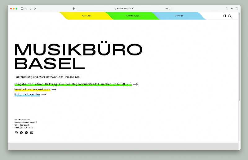 Vorschau der Webseite musikbuerobasel.ch auf einem Desktop-Computer
