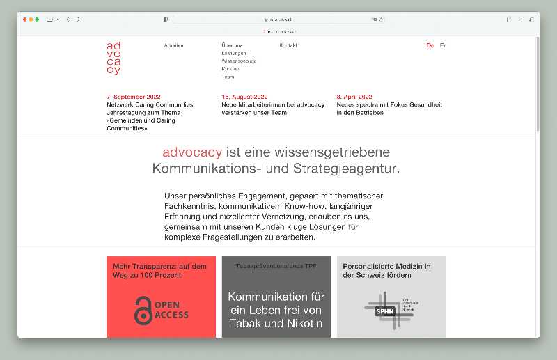 Vorschau der Webseite advocacy.ch auf einem Desktop-Computer
