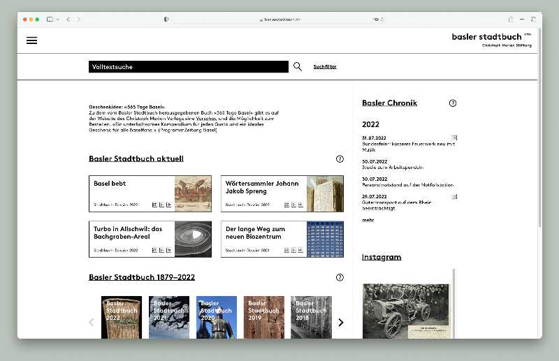 Vorschau der Webseite baslerstadtbuch.ch auf einem Desktop-Computer