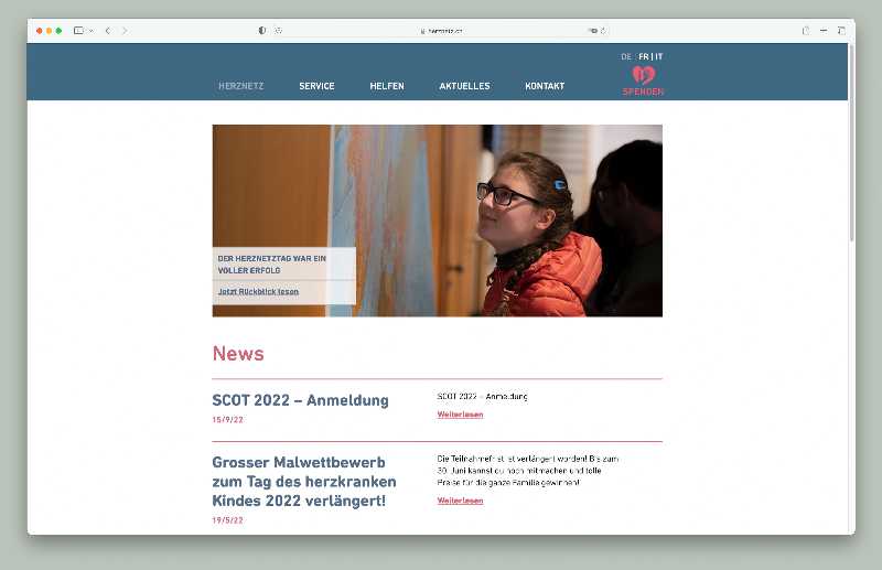 Vorschau der Webseite herznetz.ch auf einem Desktop-Computer