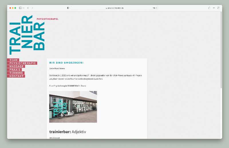 Vorschau der Webseite physio-trainierbar.ch auf einem Desktop-Computer