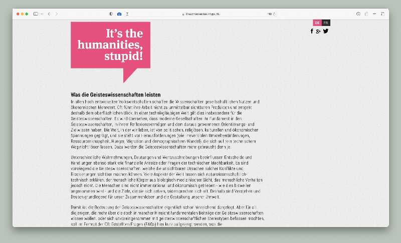 Vorschau der Webseite abouthumanities.sagw.ch auf einem Desktop-Computer